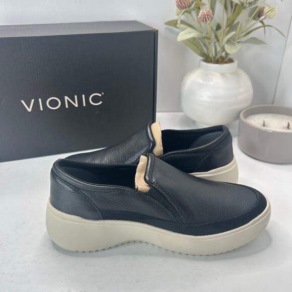 7 Vionic Kearny Platform Leather Slip-On Sneaker Loafer Black Women 5M preloved - Picture 7 of 10